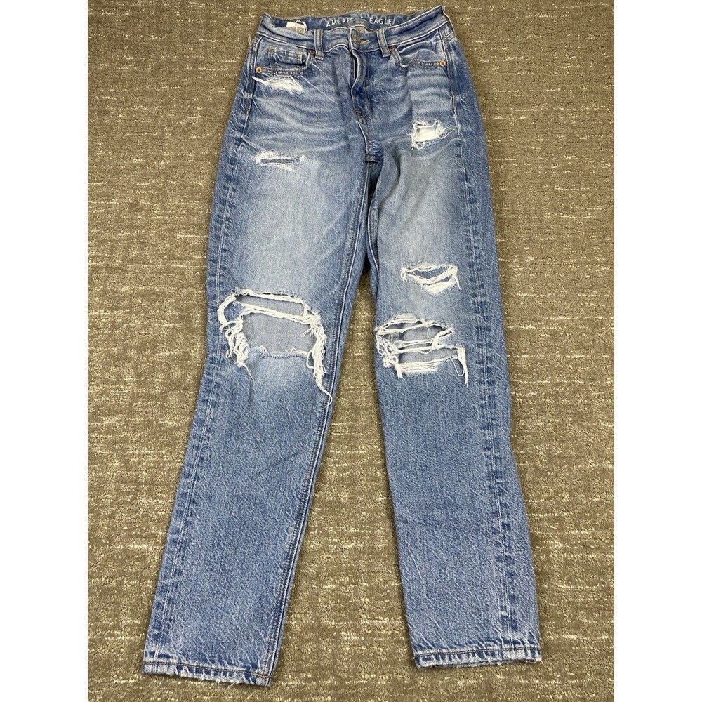 American Eagle Relaxed Mom Jeans Size 000 Regular Distressed High Rise Denim